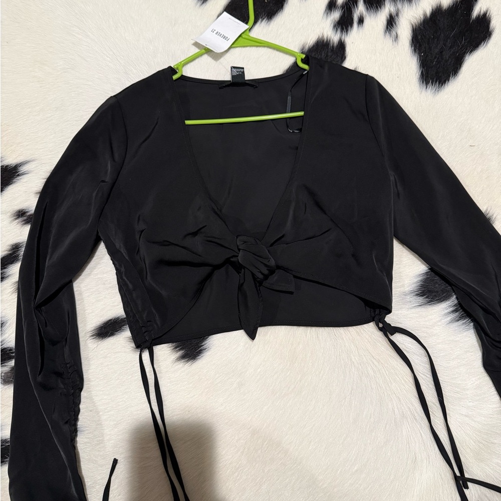 Black Tie-Front Top